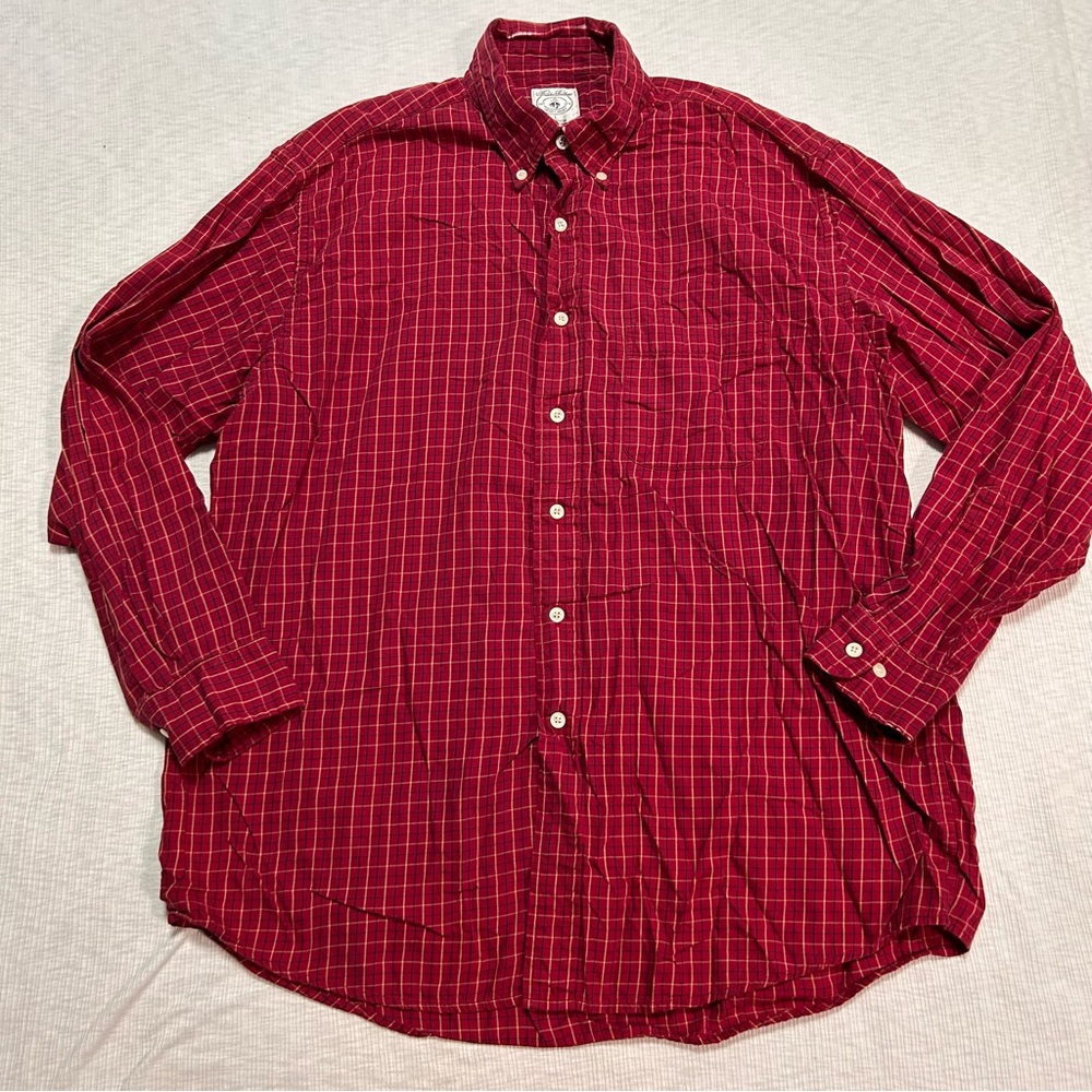 Brooks Brothers Shirt Mens Large‎ L Red Plaid Long Sleeve Button Down Sport